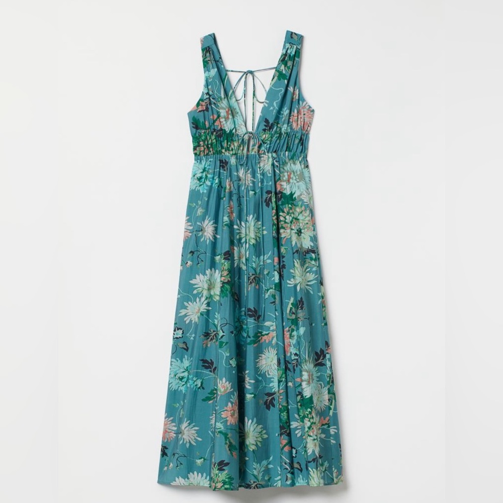 H&M Teal Lyocell Floral Dress with Tie Details - NWT - Large